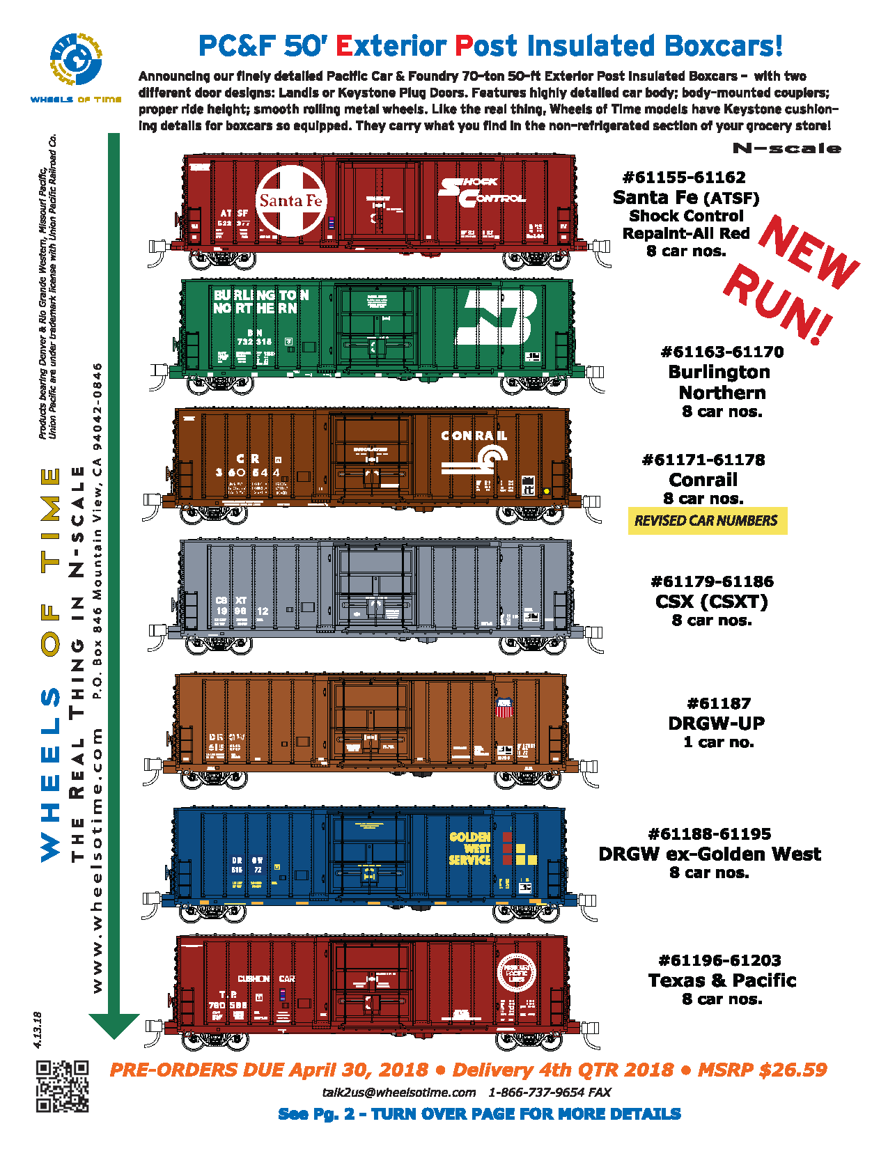 N Scale PC&F 50ft Insulated Boxcar Conrail 360526 Wheels of Time 61174 